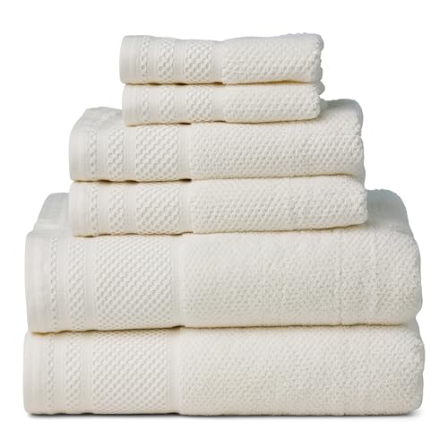 Texere 100% Organic Cotton Rice Weave Jacquard Luxury Bath Towel Sets - Soft and Absorbent Hotel and Spa Quality - 2 Large Bath Towels, 2 Hand Towels, 2 Washcloths (Rice Weave, Cream, 6 Piece) - color: Cream (Rice Weave)