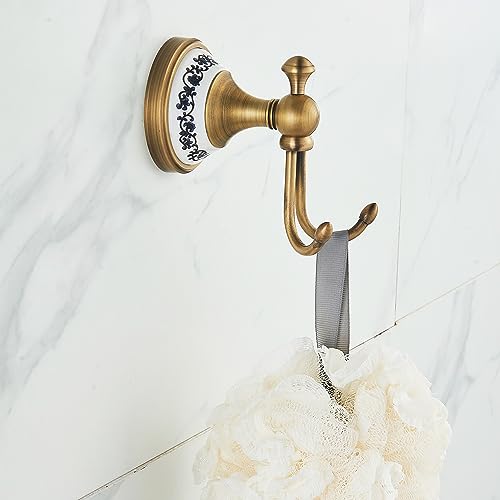 Antique Bronze Brass Bath Towel Hooks, Wall Mounted Bathroom Hardware Accessories,Porcelain Design - color: Robe Hooks