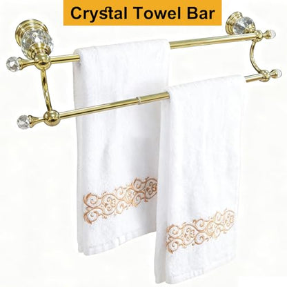 Gold Crystal Double Towel Bar, Adjustable Towel Racks for Bathroom | Polished Gold Towel Bar for Bathroom Wall Mounted Fits 18-30 Inch Wall Space, Stainless Steel Towel Rod Holder - color: Gold Towel Bar