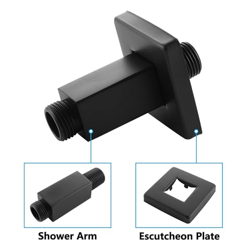 Straight Shower Arm with Flange, Ceiling Mount 3 Inch Square Shower Arm for Fixed Rainfall Shower Head, High Pressure Shower Head Arm Replacement, Matte Black - color: Square Matte Black 3 Inch