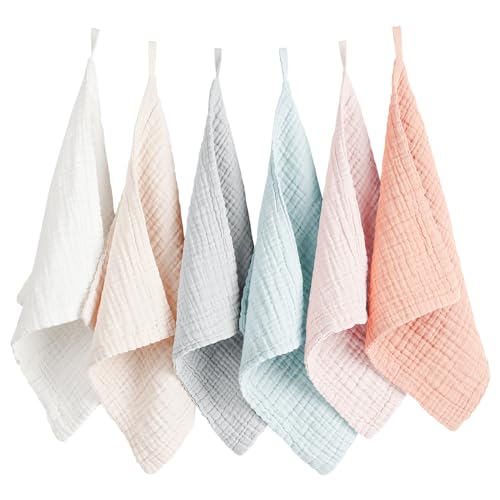 Konssy 6 Pack Muslin Baby Washcloths, 100% Cotton Wash Cloth Set | 11 x 11 In Multi-Use Burp Cloths, Ultra-Soft & Absorbent, Machine Washable, Baby Bath Towels for Newborn, Boy & Girl (Pink) - color: Pink Color