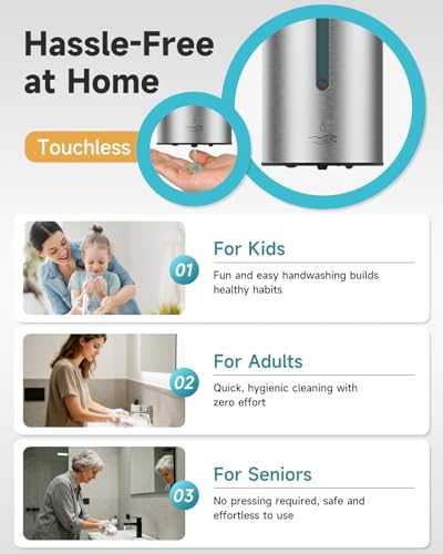 AIKE Automatic Liquid Soap Dispenser,25oz Capacity for Bathroom,Brushed | No-Drill and Screw Wall Mount Install Design for Space-Saving,4*AA batteries(Not Included) Ensure Long Standby,Model AK1205E - color: Brushed Stainless Steel