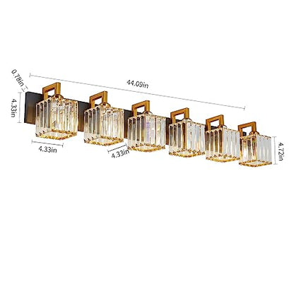 Modern Bathroom Vanity Light 6-Lights Black Gold Crystal Wall Lamp Bathroom Modern Crystal Vanity Lighting - color: Black+Gold Crooked, size: 6-light
