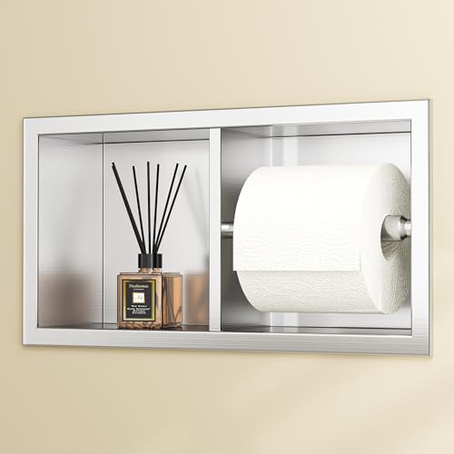 Neodrain Brushed Recessed Toilet Paper Holder,for Standard/Mega Roll | Dual Roll,304 Stainless Steel, Hidden In-Wall, Simple Loading and Unloading, Space-Saving for Modern Bathrooms & RV - color: Brushed