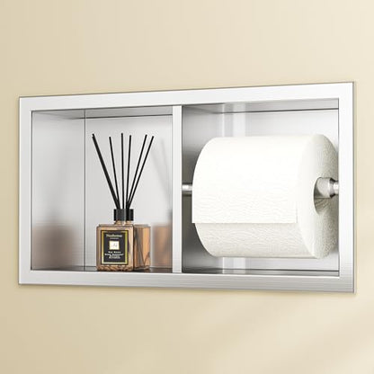 Neodrain Brushed Recessed Toilet Paper Holder,for Standard/Mega Roll | Dual Roll,304 Stainless Steel, Hidden In-Wall, Simple Loading and Unloading, Space-Saving for Modern Bathrooms & RV - color: Brushed