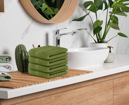 Avalon Towels Wash Cloths 12 Pack Moss 100% Cotton Washcloths 12x12 Face Towels, Wash Rags, Facial Towel, fingertip Towel for Bathroom, Moss Washcloth - color: Moss