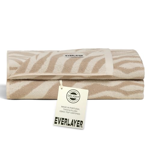 Everlayer Luxury Bath Sheets, 2 Pack, 40 x 59 Inch, Made in Portugal | 500 GSM, 100% Combed Cotton, Utra-Soft & Plush, Reversible Design, Oeko-Tex Certified, Incl 2 Pieces Bath Sheets,Sand Allover - color: Sand Allover, size: Bath Sheet, style: 2 Pcs