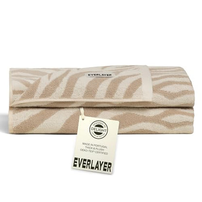 Everlayer Luxury Bath Sheets, 2 Pack, 40 x 59 Inch, Made in Portugal | 500 GSM, 100% Combed Cotton, Utra-Soft & Plush, Reversible Design, Oeko-Tex Certified, Incl 2 Pieces Bath Sheets,Sand Allover - color: Sand Allover, size: Bath Sheet, style: 2 Pcs