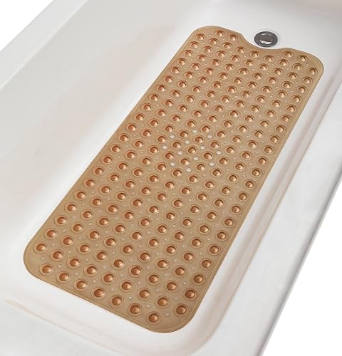 Extra-Long Non-Slip Bathtub & Shower Mat 39”x16” (Smooth/Non-Textured Tubs Only) Safe, Clean, Machine-Washable, Superior Grip&Drainage, Vinyl, Transparent Brown - color: Transparent Brown, size: 39" x 16" (Rectangular)