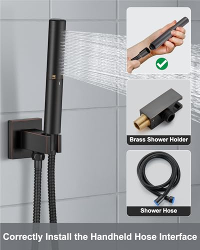 Aolemi Shower System with Rain Head and Handheld,16-Inch,Bronze | High-Pressure Shower Faucet Set with Dual-Function Handheld,Rough-In Valve,1.8 GPM,Wall-Mount Trim Kit - color: Bronze, size: 16 Inch