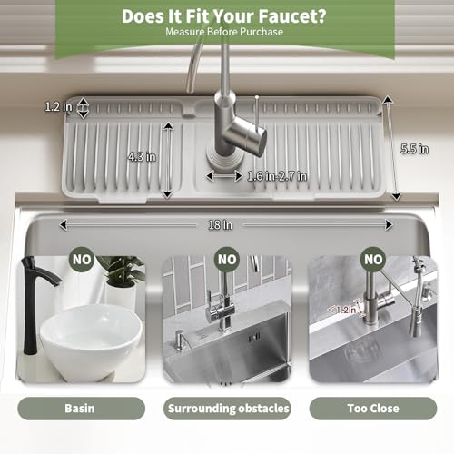 2026 New Silicone Sink Splash Guard, 7°Slope Fast Self-draining | Faucet Mat for Kitchen Sink, 7°Slope Fast Self-draining, Fast Drying Tidy Faucet Mat Splash Guard - color: (Black, 17.7x5.6 Inches)