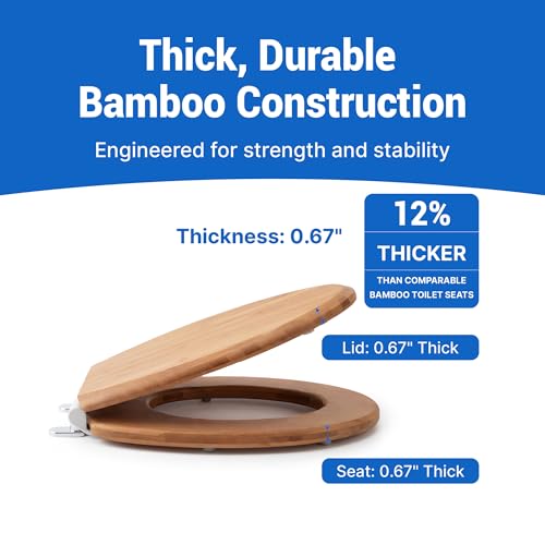 Bamboo Toilet Seat Round, Soft Close | Magnetic Quick-Release for Easy Cleaning, Arch-Tite Never Loosens, Adjustable Fit - size: Round