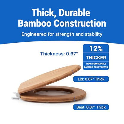 Bamboo Toilet Seat Round, Soft Close | Magnetic Quick-Release for Easy Cleaning, Arch-Tite Never Loosens, Adjustable Fit - size: Round
