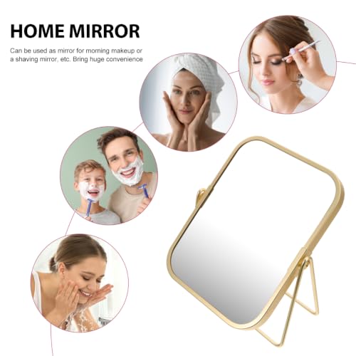 Vanity Makeup Mirror with Stand Double-Sided Swivel Tabletop Mirror for Makeup Desk Bathroom Countertop Dressing Table Bedroom Dresser Golden Metal Frame 7.87 * 6.1 * 2.71inch