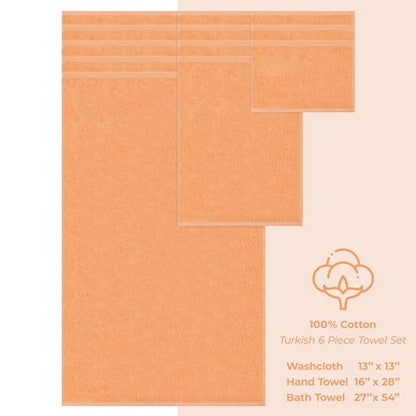 American Soft Linen 100% Cotton Luxury Turkish Towels, 6 Piece Towel Set | Soft Absorbent Quick Dry OEKO Tex Standard 100 Certificated Durable Machine Washable Premium Hotel Quality - color: Malibu Peach, size: (27"x54") + (16"x28") + (13"x13")