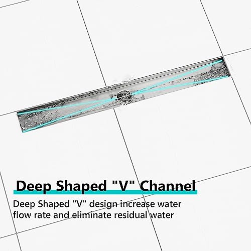 Neodrain 48" Brushed Linear Shower Drain,2-in-1 Flat& Tile Insert Cover | 304 Stainless Steel,Fast Drainage, Durable,Rectangle Shower Floor Drain with Adjustable Feet,Hair Strainer,Fits Bathrooms - color: Stainless Steel, size: 48 In