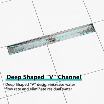 Neodrain 48" Brushed Linear Shower Drain,2-in-1 Flat& Tile Insert Cover | 304 Stainless Steel,Fast Drainage, Durable,Rectangle Shower Floor Drain with Adjustable Feet,Hair Strainer,Fits Bathrooms - color: Stainless Steel, size: 48 In