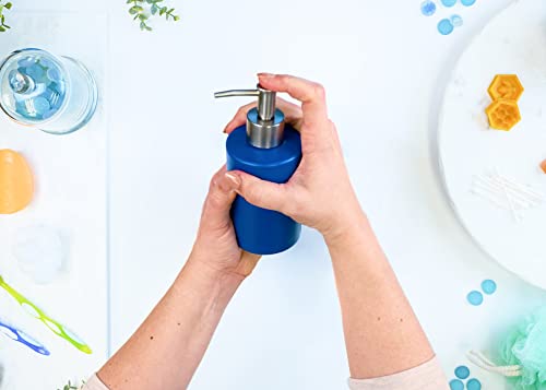 NAT & Jules Chic Modern Rounded 4.5 inch Ceramic Bathroom Accessories Set of 4 - Home Décor & Organization Perfect for Bath or Kitchen Household Essentials, Matte Blue