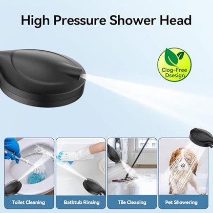 VOXON Shower Head 10 Functions, High Pressure Handheld Shower Head, Built-in 2 Power Wash Mode to Clean Corner, Non-Clogging Nozzles, Leakproof Stainless Steel Hose&Metal Bracket, Black - color: Black