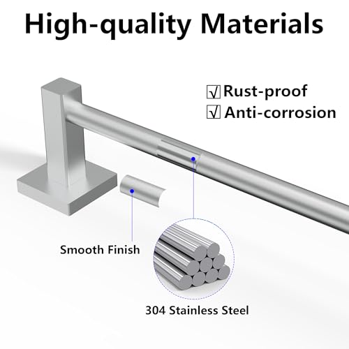 Towel Bar, Towel Racks for Bathroom Wall Mounted, Brushed Nickel | Adjustable 12.7 to 23.2 Inch Single Towel Rod, 304 Stainless Steel Towel Holder, Rustproof, Square Base, Heavy Duty, Modern - color: Brushed Nickel, size: Wall-Mounted