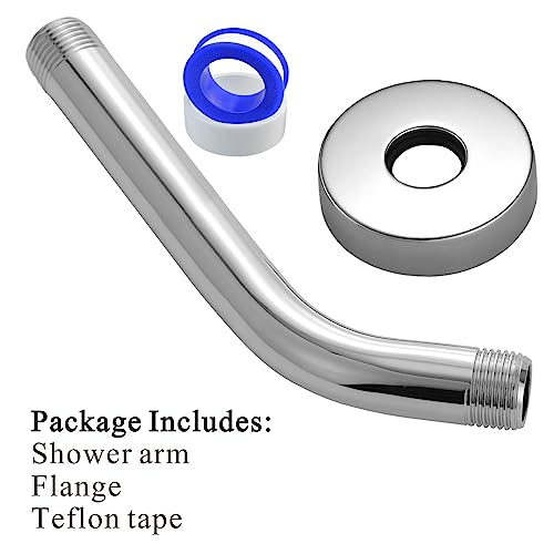 Voolan Shower Arm with Flange and Teflon Tape, Extension Shower Head Arm for Bathroom Fixed Shower Head, Solid Stainless Steel, Wall Mounted (8 Inch, Chrome) - color: Chrome, style: 8 Inch