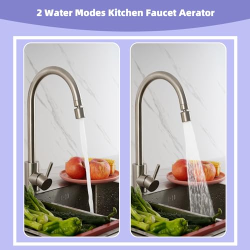 Hibbent NSF/ANSI/CAN 61 Certified Faucet Aerator, CUPC Certification 360 Degree Swivel Kitchen Sink Aerator, 2-Flow Sprayer Faucet Replacement Part 55/64 Inch Female Thread - Brushed Nickel - color: Brushed Nickel