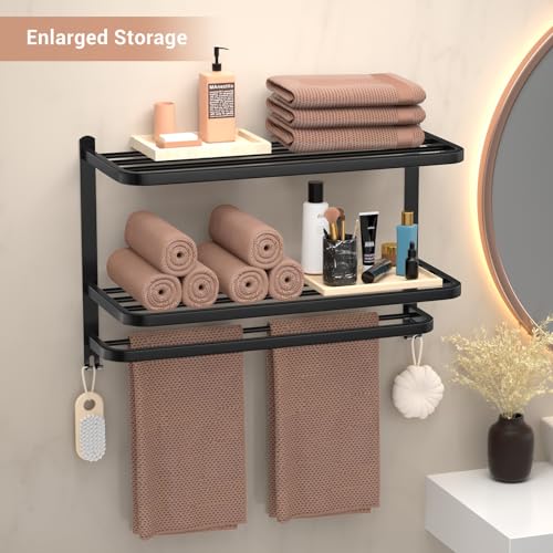 23 Inch 3-Tier Black Towel Racks for Bathroom with Towel Bars Multilayer Hotel Towel Shelf Stainless Steel Wall-Mounted Matte Finished Holder with Towel Shelves - color: Black 3tier