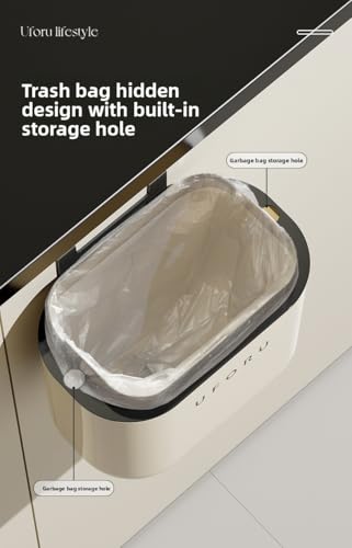 Xuanheju Wall Mounted Trash Can with Lid, 9L Touch-Kind Kitchen & Bathroom Garbage Bin, Water-Resistant Oval Wastebasket for Narrow Spaces, Under Sink, Cabinet - Anchola Red/Cream White (Cream White) - color: Cream White