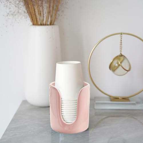 Ceramic Bathroom Cup Dispenser, 3 oz 4 oz Disposable Cups Holder, Small Mouthwash Cup Dispenser (Pink) - color: Pink