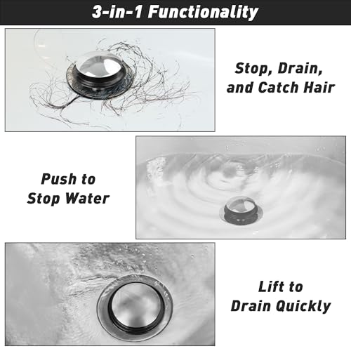 Bathtub Drain Stopper, Pop-Up Tub Drain Hair Catcher, Universal Bath Tub Drain Plug & Cover for 1.45-1.8 Inch Drain Holes, Replaces Lift & Turn, Tip Toe, or Trip Lever, Silver Finish (1)