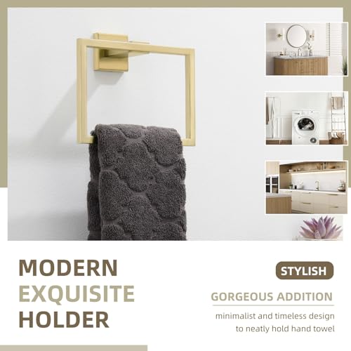 Angle Simple Towel Ring Brushed Gold, Square Hand Towel Holder, 7.09 Inches | Solid SUS304 Stainless Steel, Suitable for Bathroom Kitchen Laundry, Screws Wall Mount for Extra Sturdiness - color: Brushed Gold