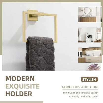 Angle Simple Towel Ring Brushed Gold, Square Hand Towel Holder, 7.09 Inches | Solid SUS304 Stainless Steel, Suitable for Bathroom Kitchen Laundry, Screws Wall Mount for Extra Sturdiness - color: Brushed Gold