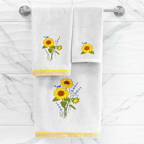 Jubilant 4-Piece Premium Towel Set, Vibrant Floral Applique, Luxurious Turkish Cotton, Soft & Durable, Elegant Bath Ensemble, 2 Bath 2 Hand Towels, Silver - color: Silver, size: 2 Pcs Bath 2 Pcs Hand Towel