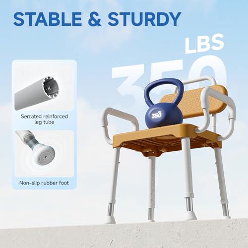 Loyoda Shower Chair with Arms and Back for Seniors, 350 lb Capacity | FSA/HSA Eligible, Adjustable Height Shower Bench for Inside Shower or Bathtub, Non-Slip Feet, Waterproof and Durable - size: Brown