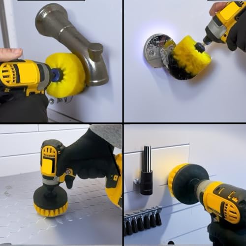 Drill Power Cleaning Brush Set of 4, Power Scrubber Brushes with Extended Attachment, All Purpose for Floor, Tub, Shower, Tile, Bathroom and Kitchen Surface, Yellow - color: Yellow