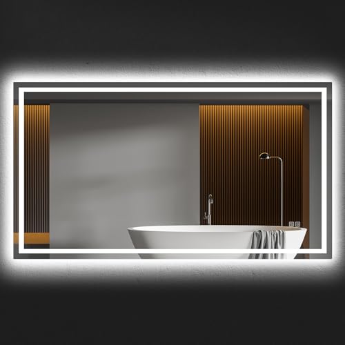 HYPERLITE Lighted Bathroom Mirrors Wall Mounted: 60"X36" Bathroom Mirrors for Over Sink - Hearted Anti-Fog Touch Dimming Fashion LED Mirror for Luxury Home and Bulk Purchase Commercial Clients - size: 36"L x 60"W