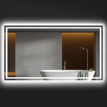 HYPERLITE Lighted Bathroom Mirrors Wall Mounted: 60"X36" Bathroom Mirrors for Over Sink - Hearted Anti-Fog Touch Dimming Fashion LED Mirror for Luxury Home and Bulk Purchase Commercial Clients - size: 36"L x 60"W