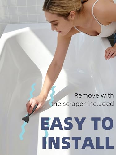 Secopad 24PCS Anti-Slip Shower Stickers with Scraper, 0.8"*8", Blue | Patented, Non Slip, Easy to Use and Clean,Strong Adhesive & No Residue, For Bath Tub, Shower Floor, Stairs, Safe PEVA Decals - color: Blue