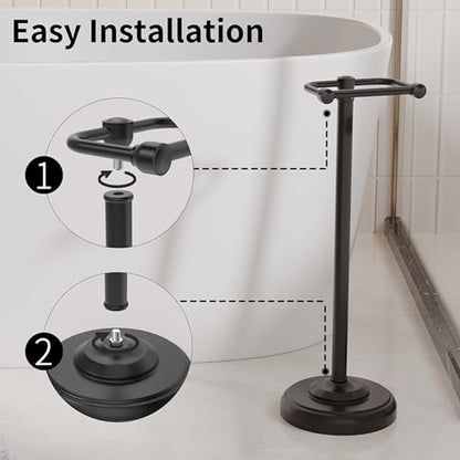 Toilet Paper Holder Stand, Matte Black Toilet Paper Holder Free Standing,Post Pivoting Design & Stable Weighted Base SUS304 Stainless Steel for Bathroom - color: Matte Black