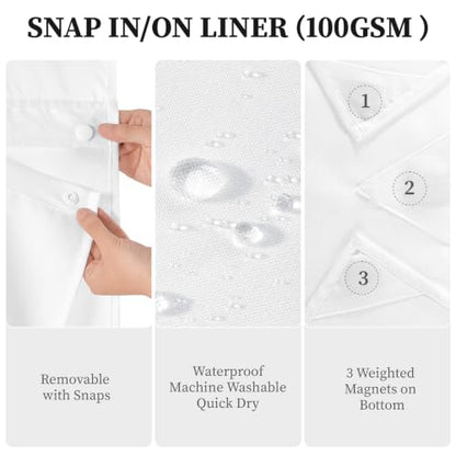70x66 Waterproof Fabric Snap-in Shower Curtain Liner Replacement White | Machine Washable & Hotel Quality, 1 Pack Detachable Soft Durable Premium Cloth Shower Curtain Liner with 3 Weighted Magnets - size: 70"W x 66"L (Pack of 1)