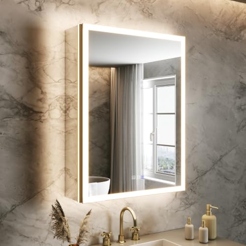 24x32 Lighted Medicine Cabinet, Separate Front & Back Lights | Surface/Recessed LED Medicine Cabinet for Bathroom with Side Mirrors, Dimmable Light, Anti-Fog, Memory,Silver Aluminum Frame - size: 24" x 32" (Right Hinge)