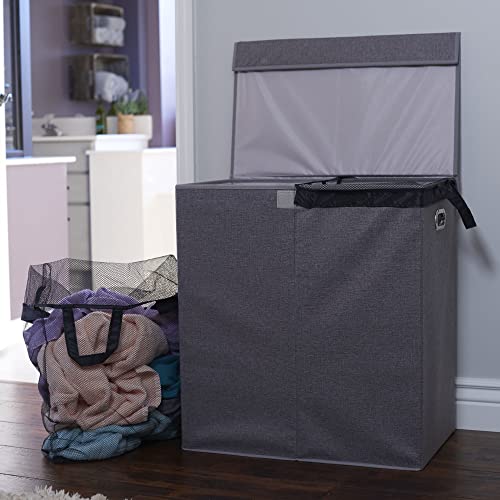 Household Essentials Collapsible Laundry Sorter with Lid, Gray - color: Grey, style: Double