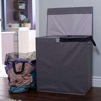 Household Essentials Collapsible Laundry Sorter with Lid, Gray - color: Grey, style: Double