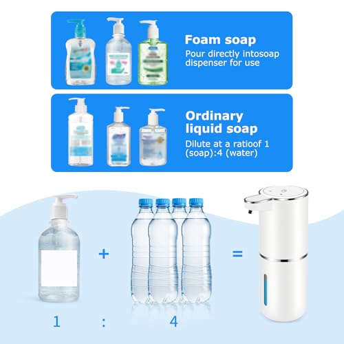 2 Pack Automatic Soap Dispensers,12.8oz/380ml USB Touchless Automatic Foaming Soap Dispenser,Rechargeabled Wall Mounted Smart Soap Dispenser for Bathroom Kitchen Dish Soap - color: White, size: Foam x2
