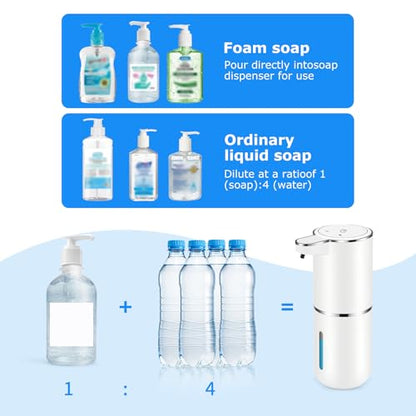 4 Pack Automatic Soap Dispensers,12.8oz/380ml USB Touchless Automatic Foaming Soap Dispenser,Rechargeabled Wall Mounted Smart Soap Dispenser for Bathroom Kitchen Dish Soap - color: White, size: Foam x4
