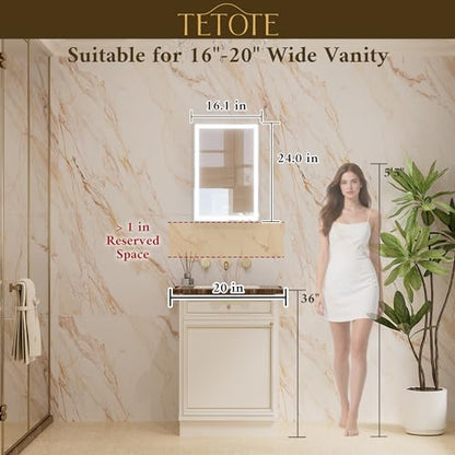 TETOTE 16 x 24 Lighted Bathroom Medicine Cabinet with Adjustable Shelves, Silver Aluminum Cabinet, Anti-Fog Stepless Dimmable 3 Colors White/Warm/Natural, Easy to Install(Wall Mount/Recessed) - color: Silver, size: 24"L x 16"W