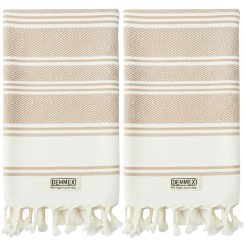 DEMMEX Organic Turkish Hand Towels for Bathroom – 100% Oeko-TEX Certified Turkish Cotton, Quick Dry, Lightweight Kitchen & Travel Towels, Diamond Weave, Large 18x36 Inches, Set of 2, Beige - color: Beige