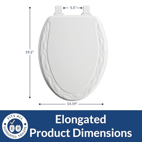 Mayfair Sculptured Ivy Toilet Seat, Easy Clean Hinges with Durable Wood Seat, Made in USA, Elongated, White - color: White, size: Elongated, style: Ivy