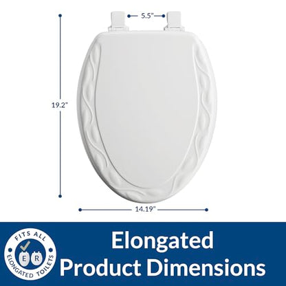 Mayfair Sculptured Ivy Toilet Seat, Easy Clean Hinges with Durable Wood Seat, Made in USA, Elongated, White - color: White, size: Elongated, style: Ivy