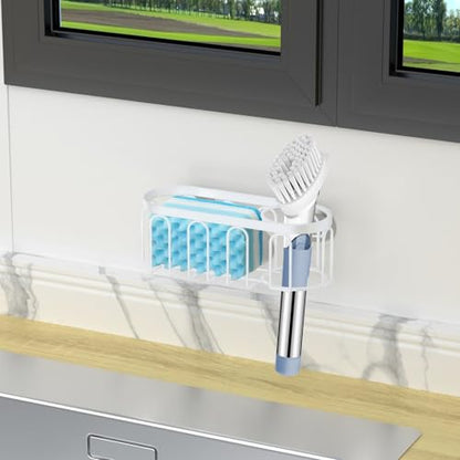 2-in-1 Sponge Holder for Kitchen Sink, Sink Caddy Kitchen Sink Organizer with 3 Suction Cups, No Drill Rustproof Sink Sponge Holder for Dish Brush, Soap & Sponge (White) - color: A Style-White